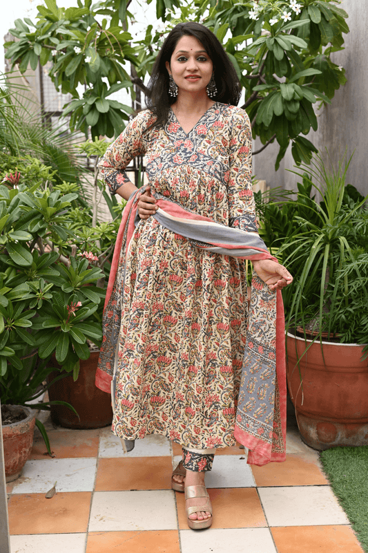 Cotton Handblock Alia Cut Suit Set