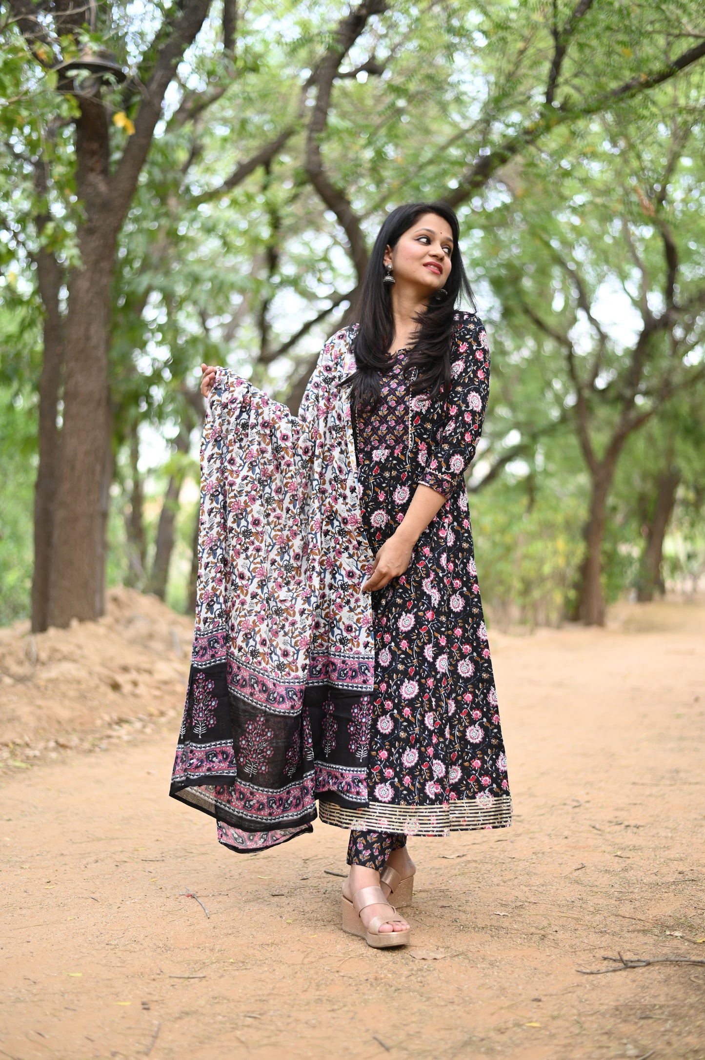 Mansi Black Anarkali Cotton Suit Set