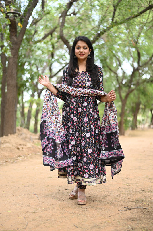 Mansi Black Anarkali Cotton Suit Set