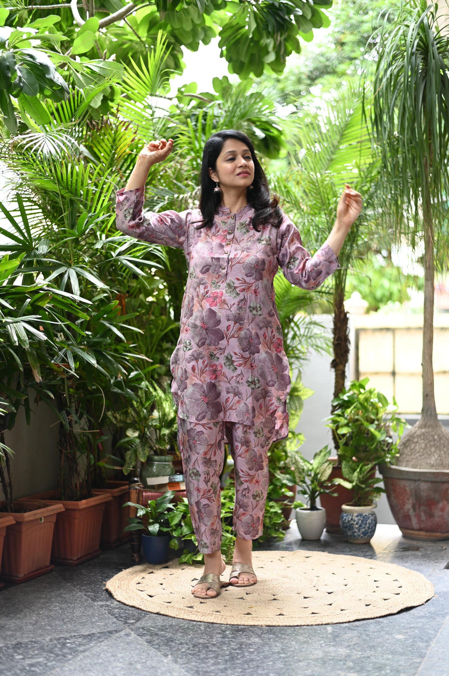 Rosy muslin silk co-ord set
