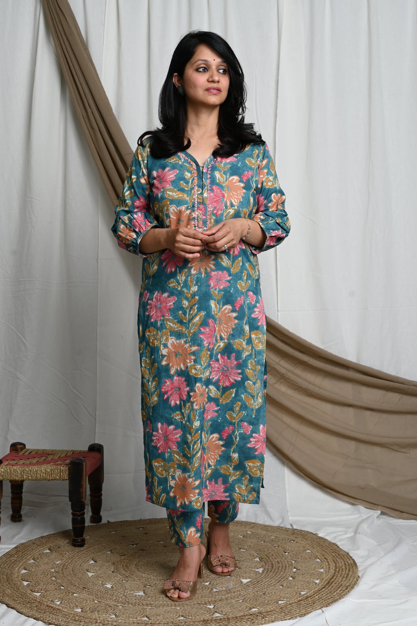 Resham cotton kurti pant set