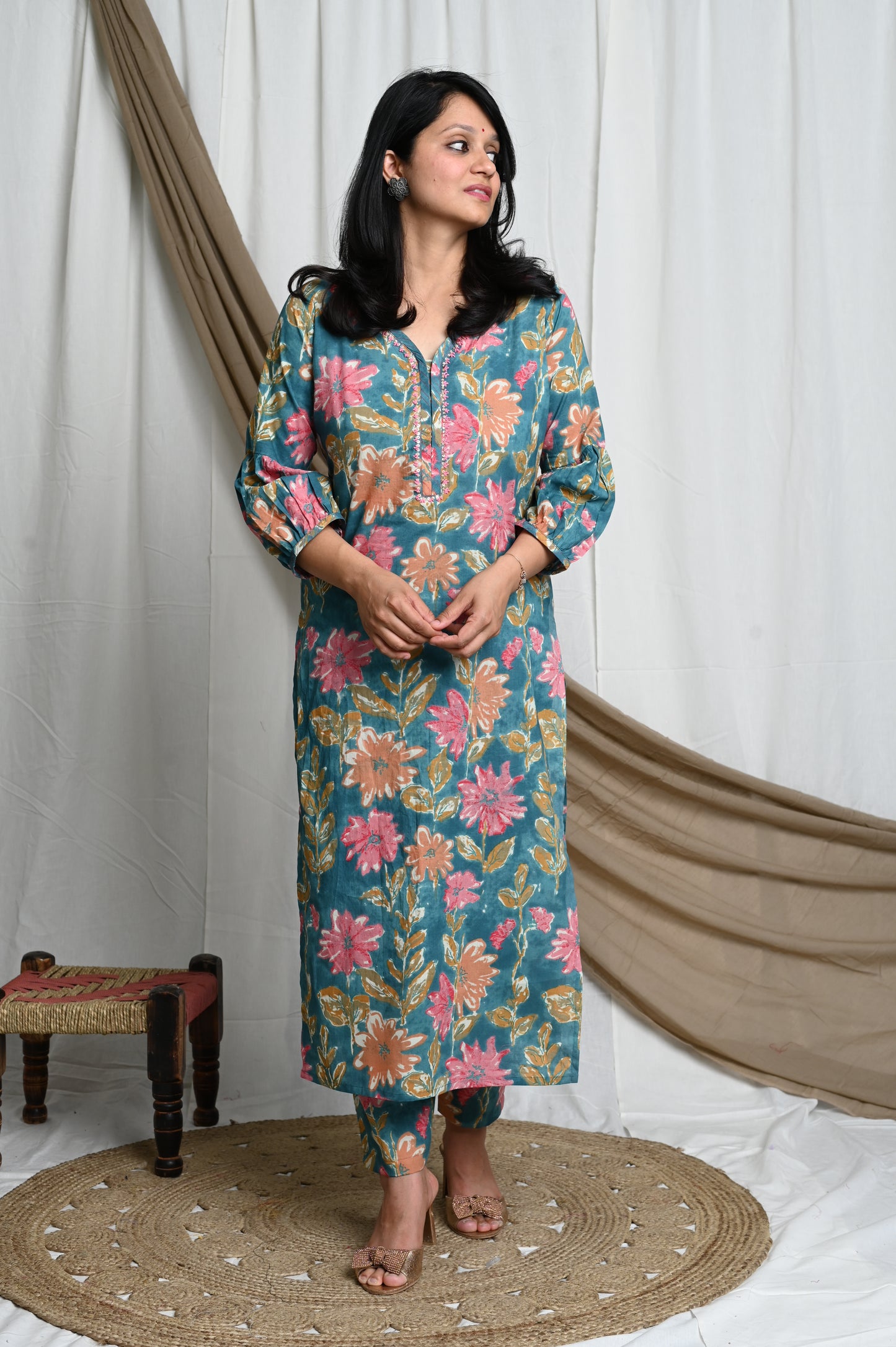 Resham cotton kurti pant set
