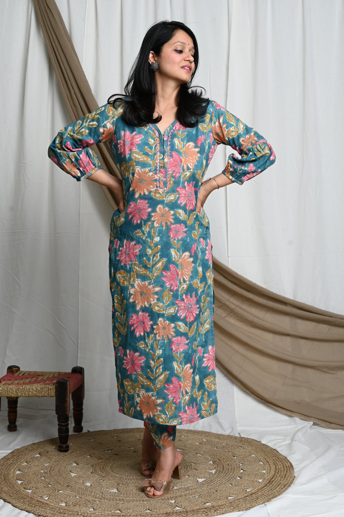 Resham cotton kurti pant set