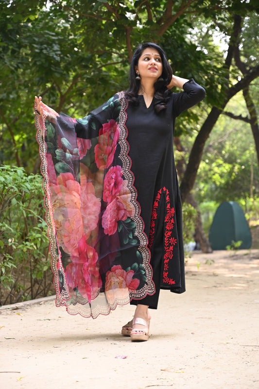 Cierra Black Side Slit Suit Set