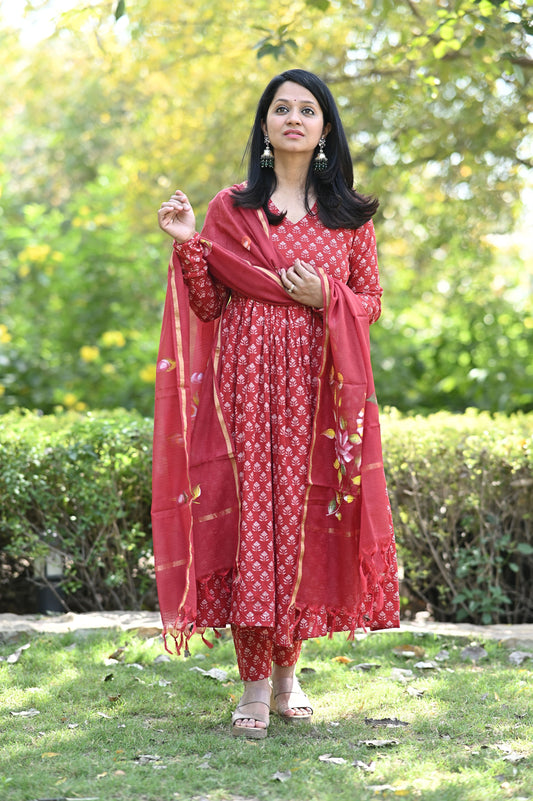 Aabroo Heritage Anarkali Cotton Suit Set