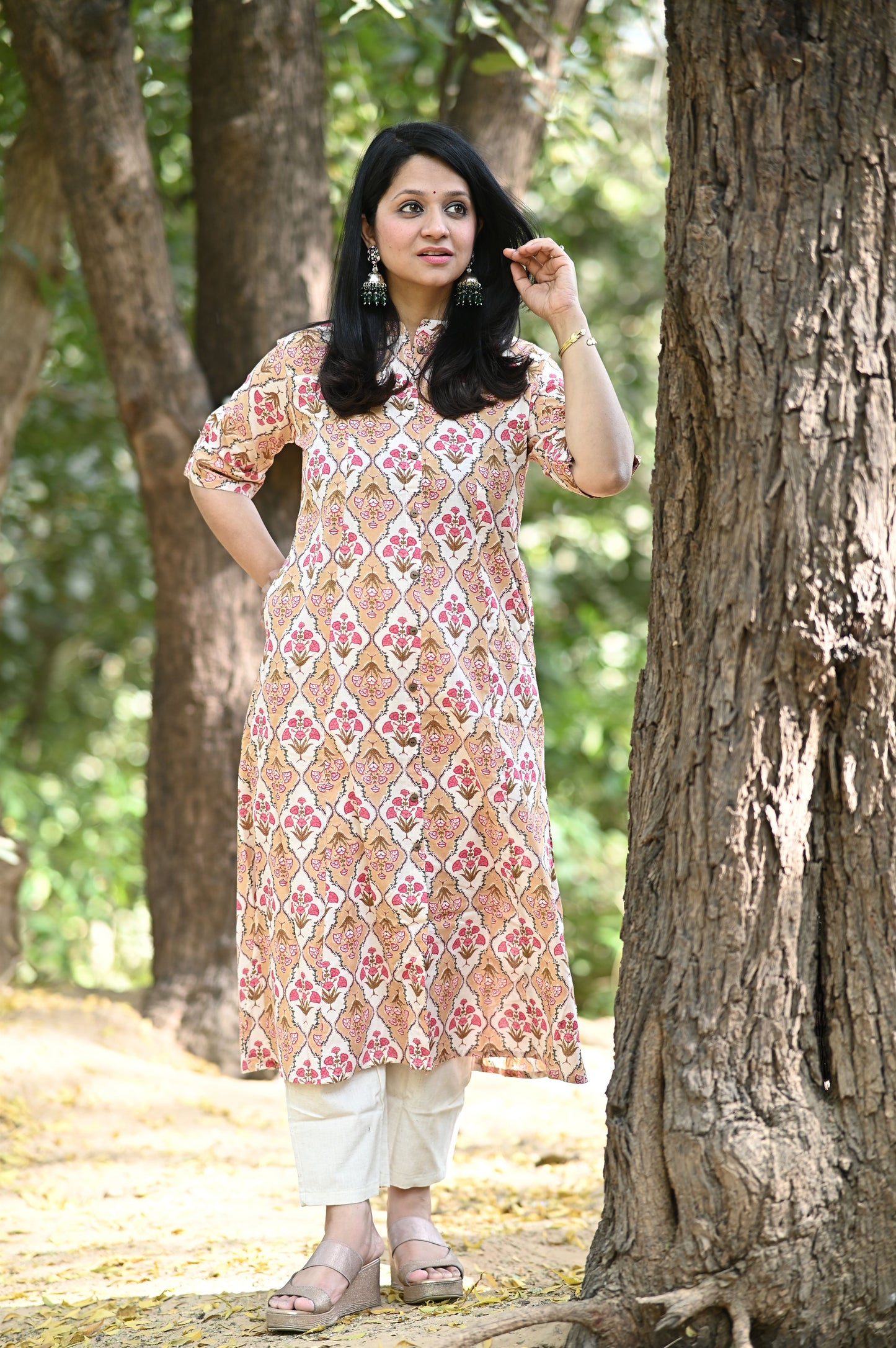 Esha Peach Cotton Kurti