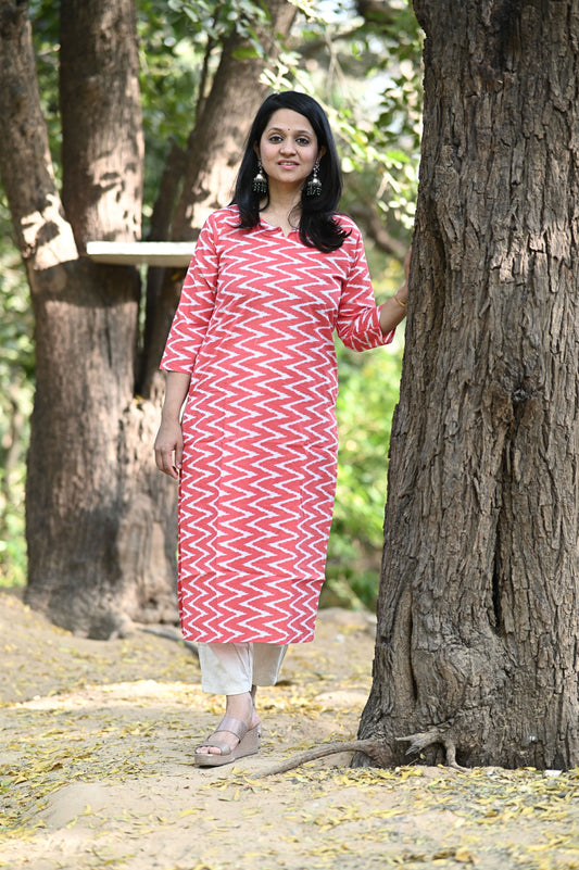 Pink Zig Zag Cotton Kurti