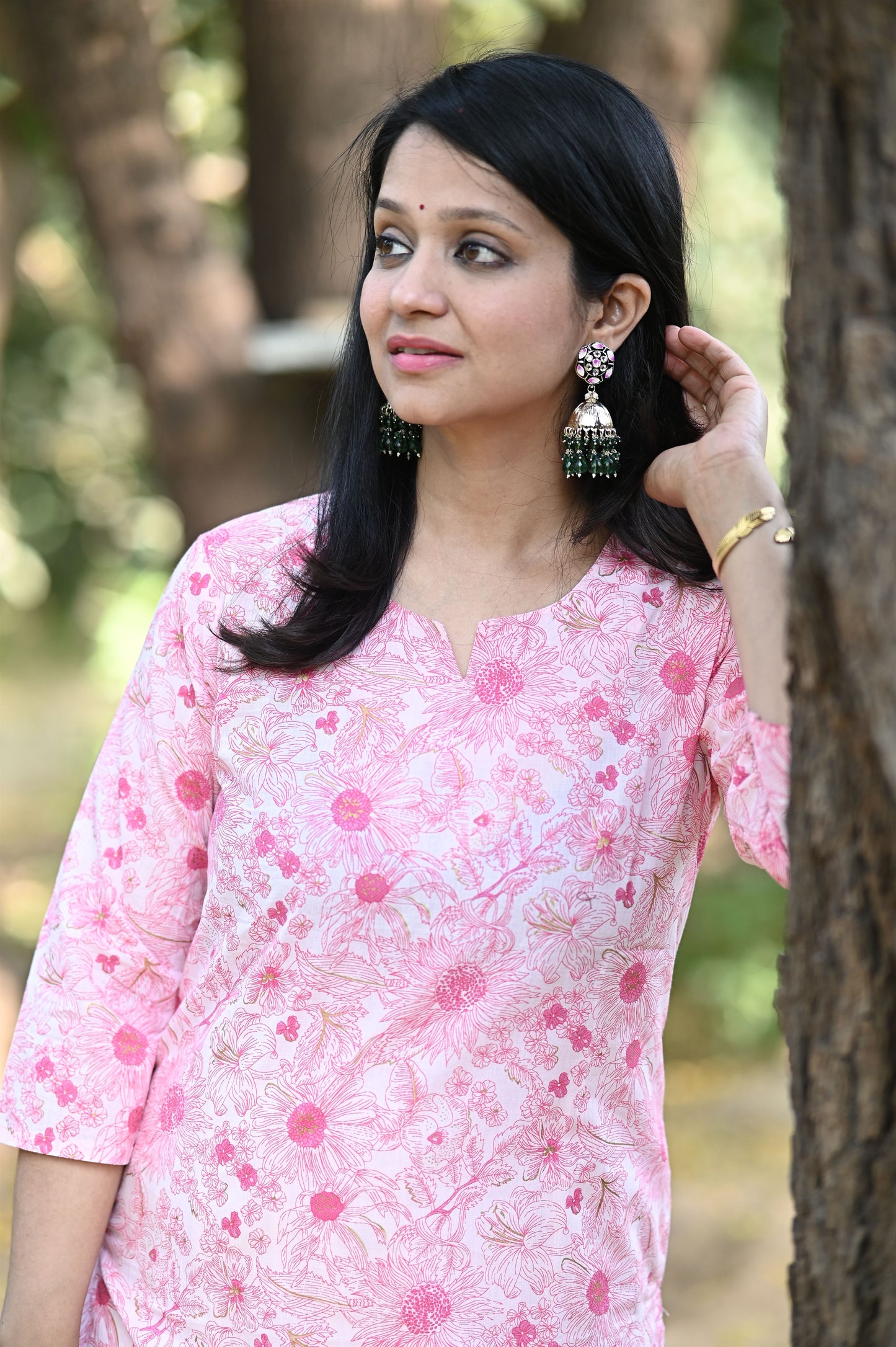 Gulvi Pink Cotton Kurti