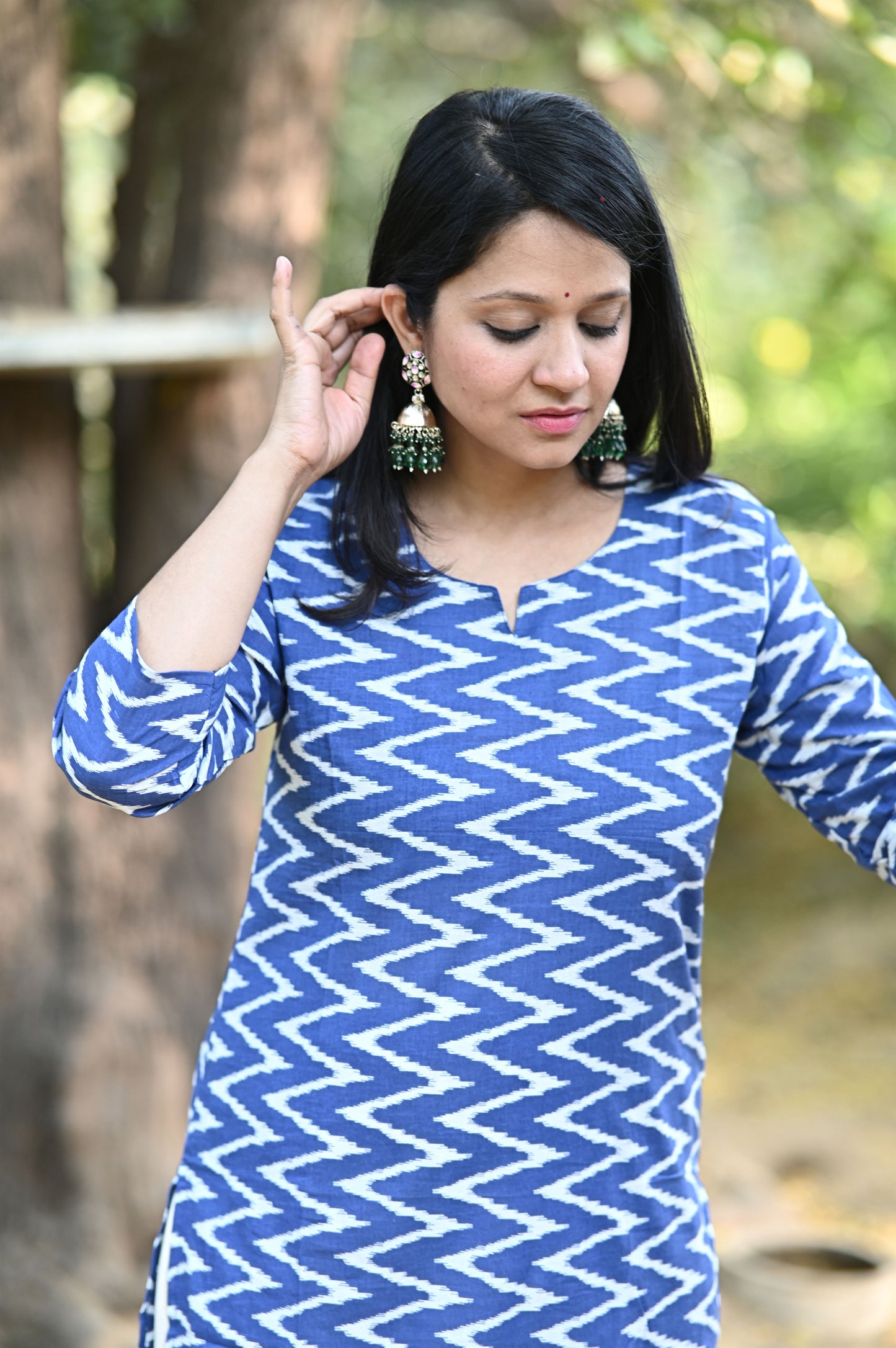 Blue Zig Zag Cotton Kurti