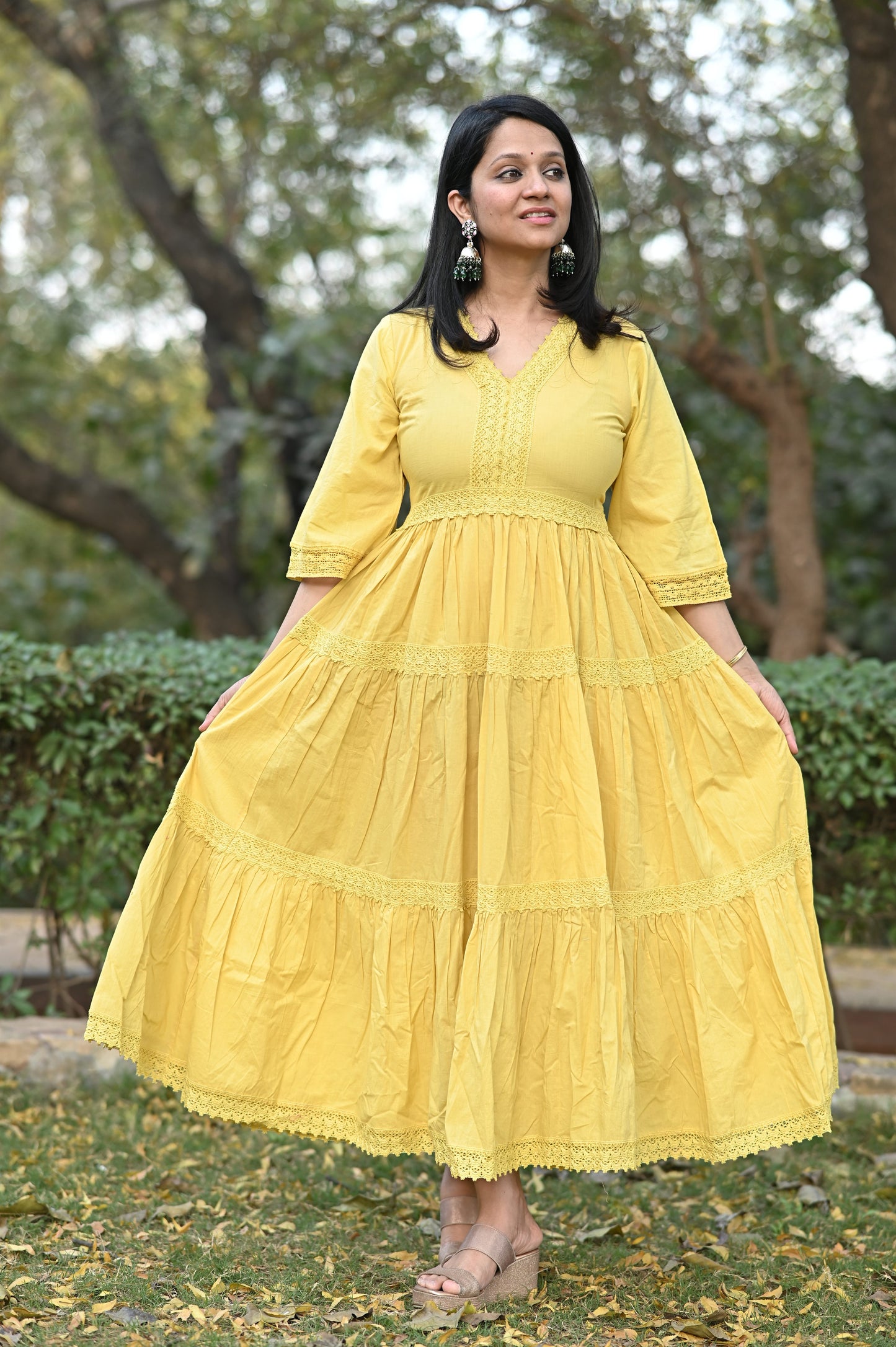 Yellow Cotton Tier Gown