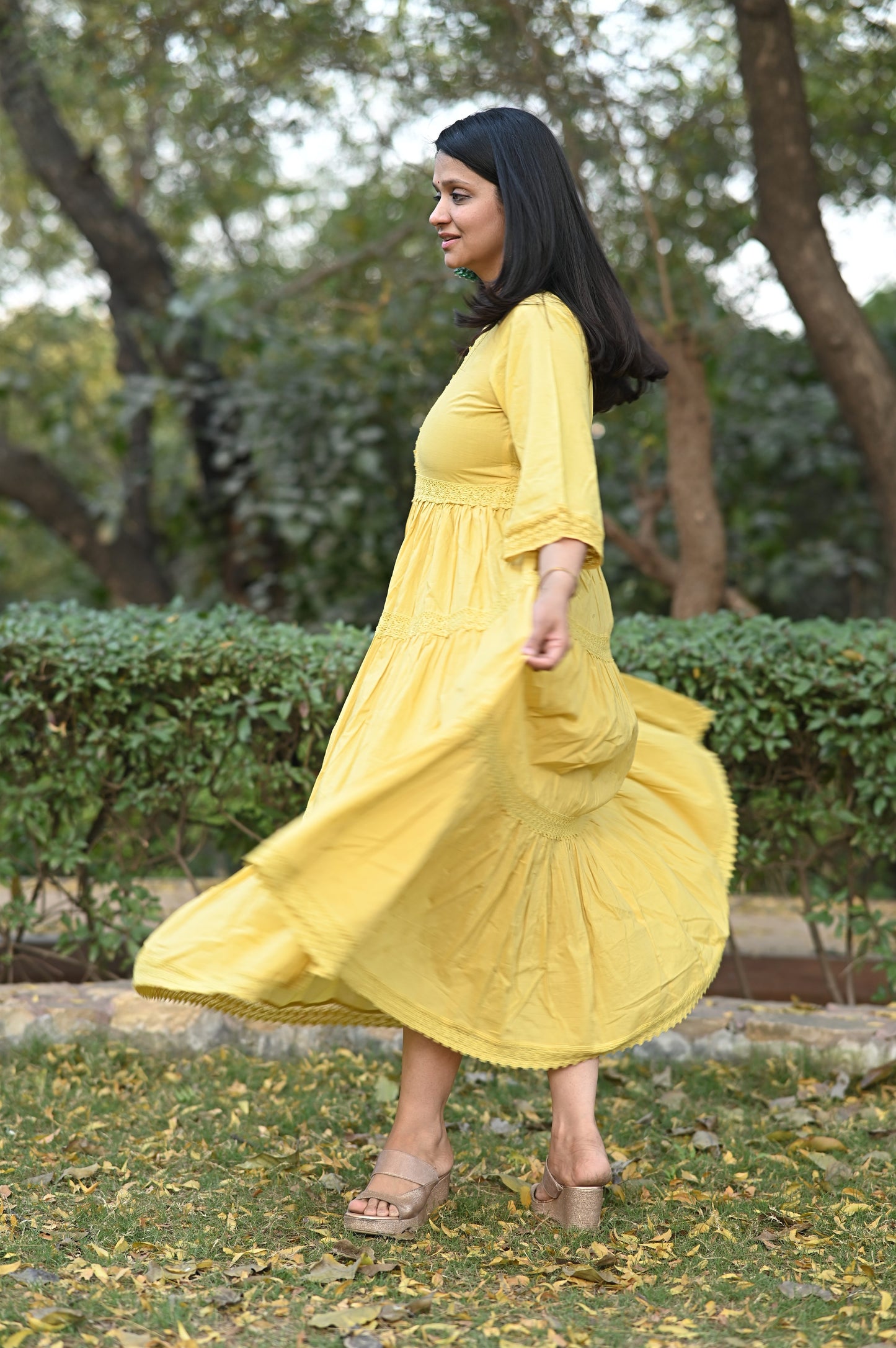 Yellow Cotton Tier Gown