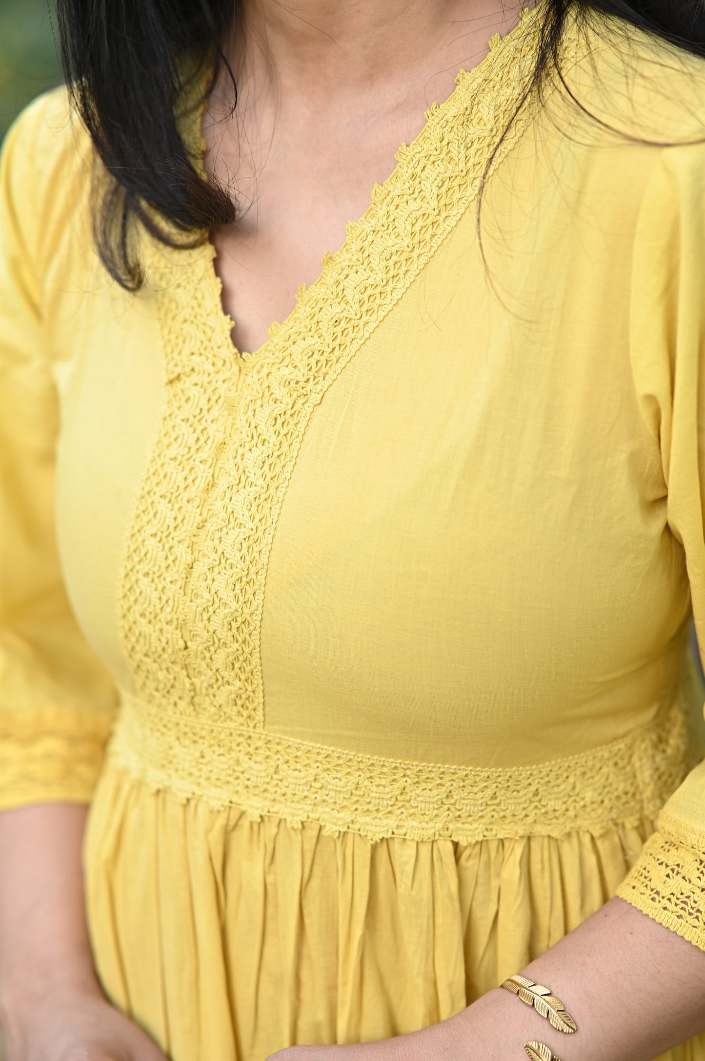 Yellow Cotton Tier Gown