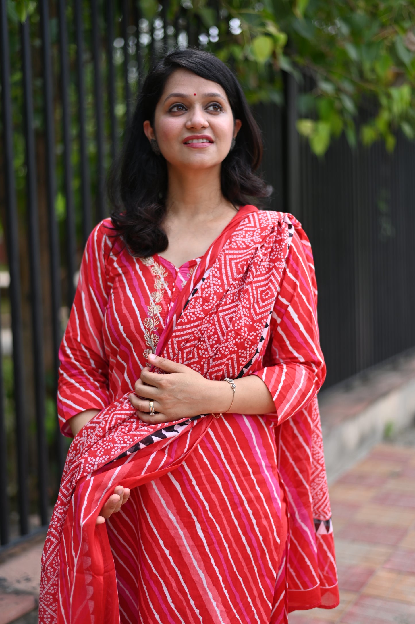 Red Lehariya Suit Set