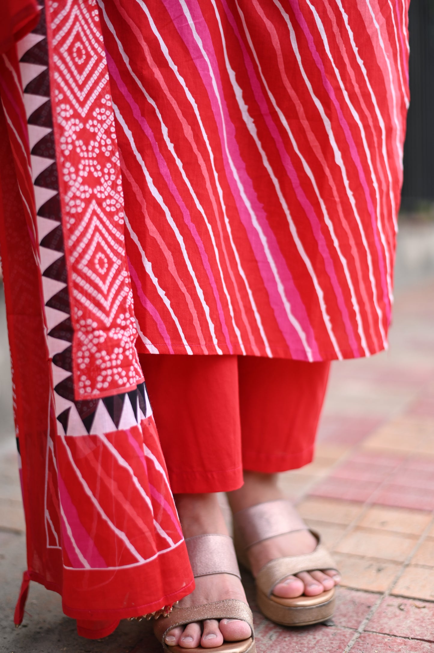 Red Lehariya Suit Set