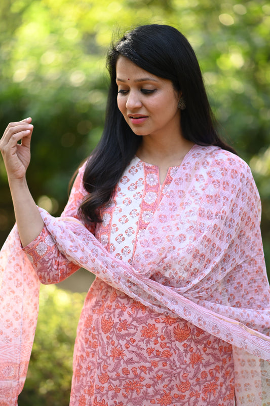 Kesari Hand Block Cotton Suit Set