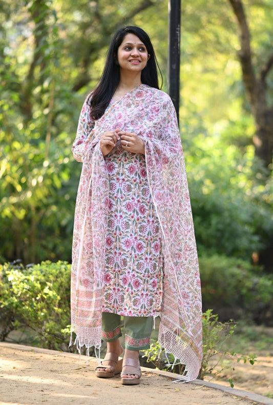 Rajni Hand Block Cotton Suit Set