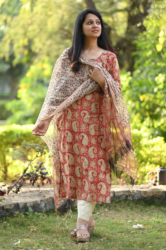 Akshara Hand Block Bagru Printed Cotton Suit Set