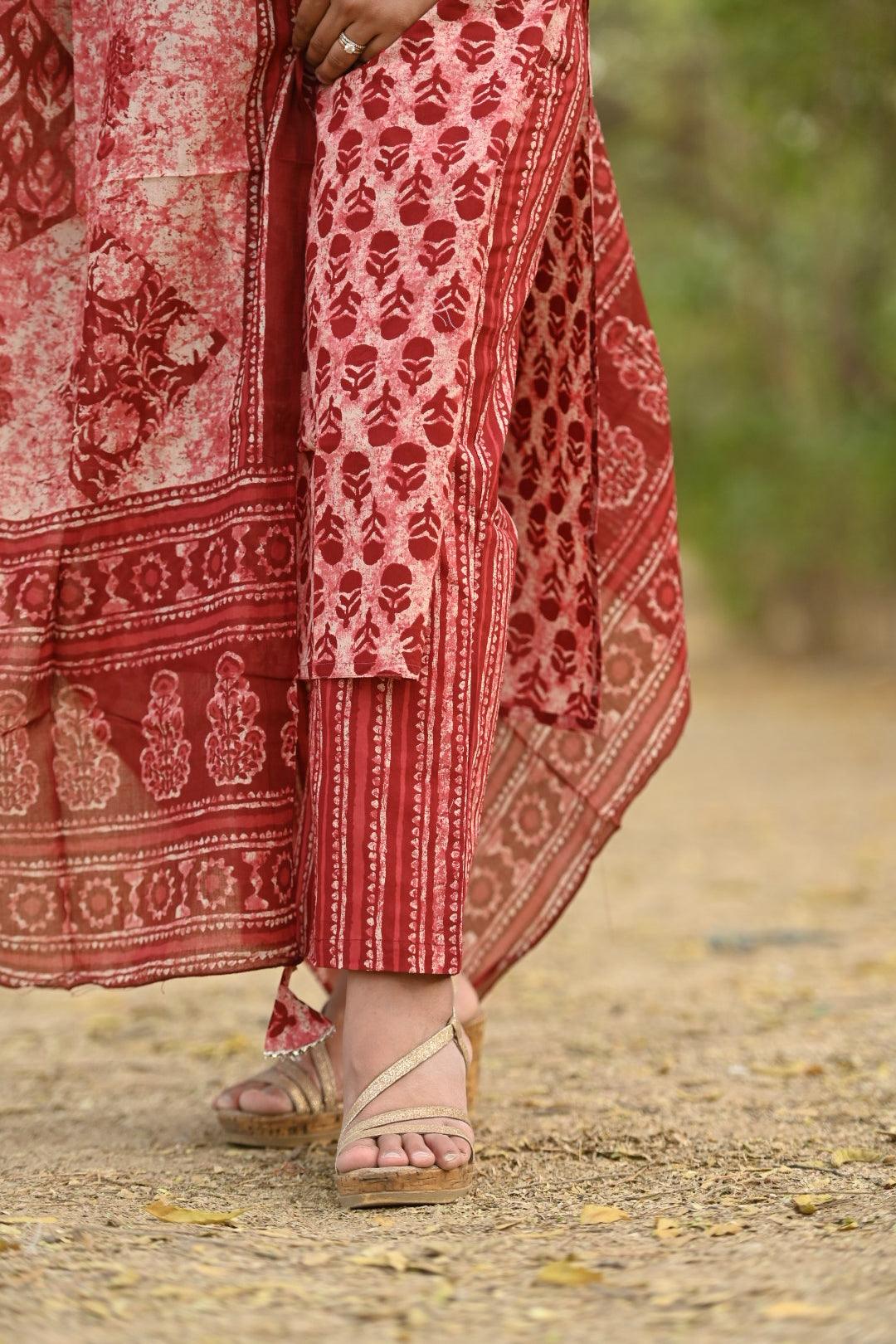 Red Bagru Suit Set