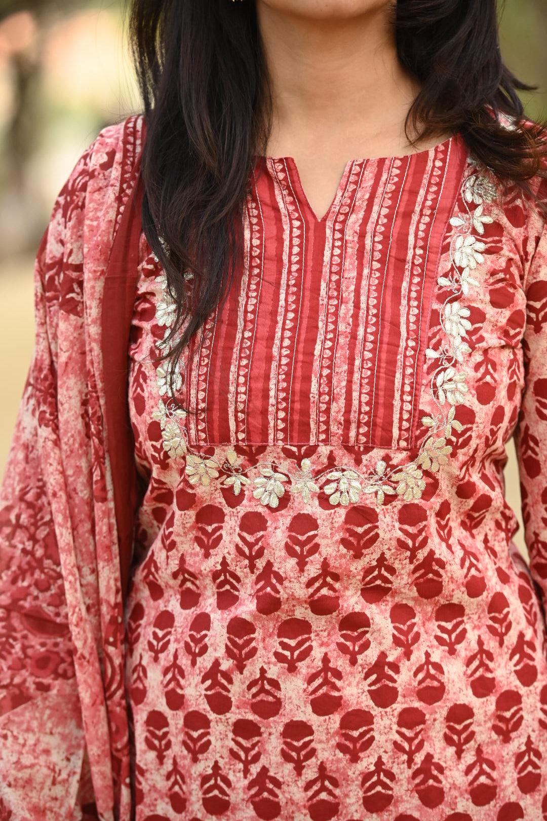 Red Bagru Suit Set