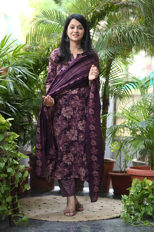 Vibrant Wine Designer Cotton Suit Set