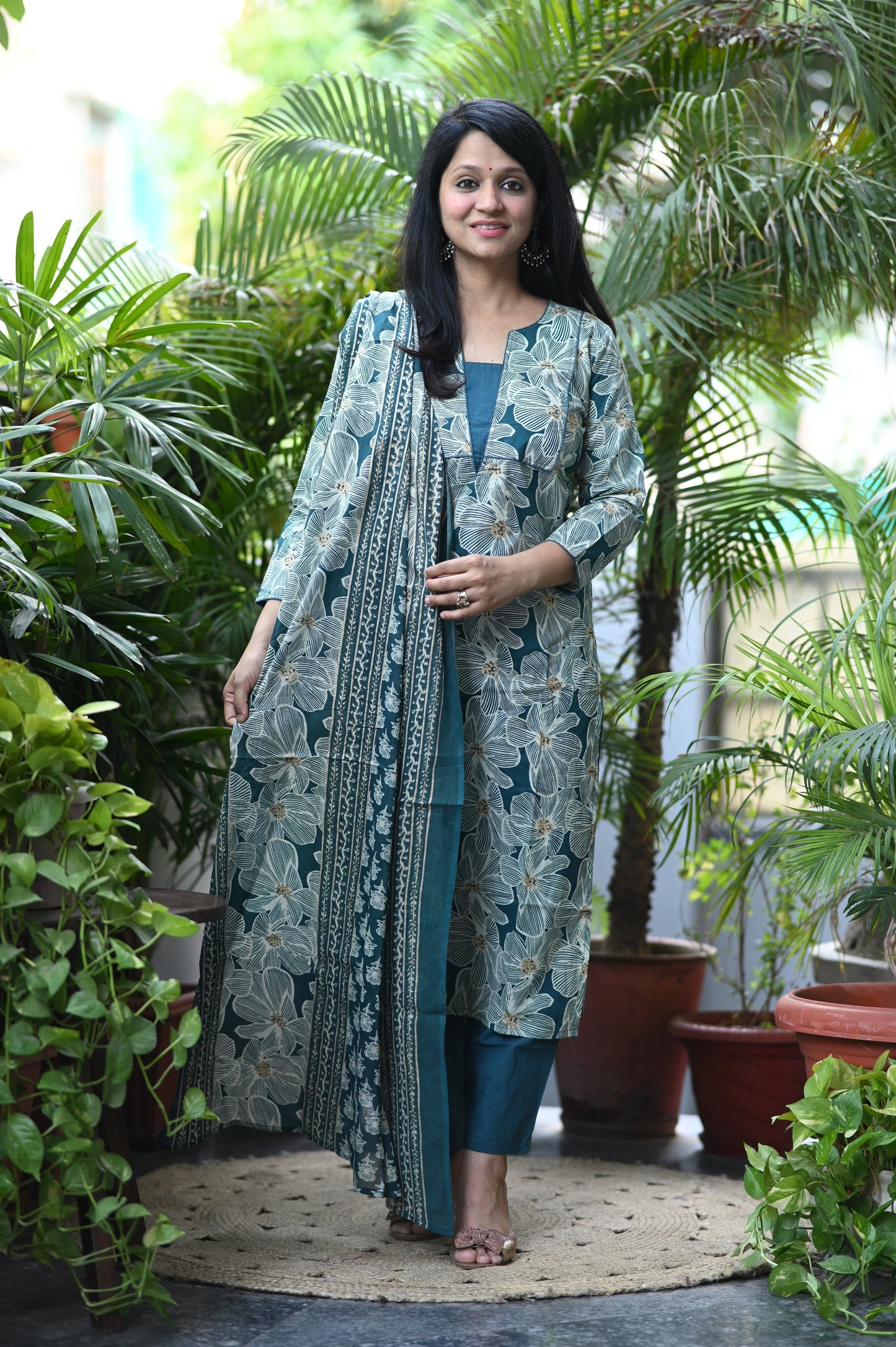 Ocean Blue Designer Cotton Suit Set