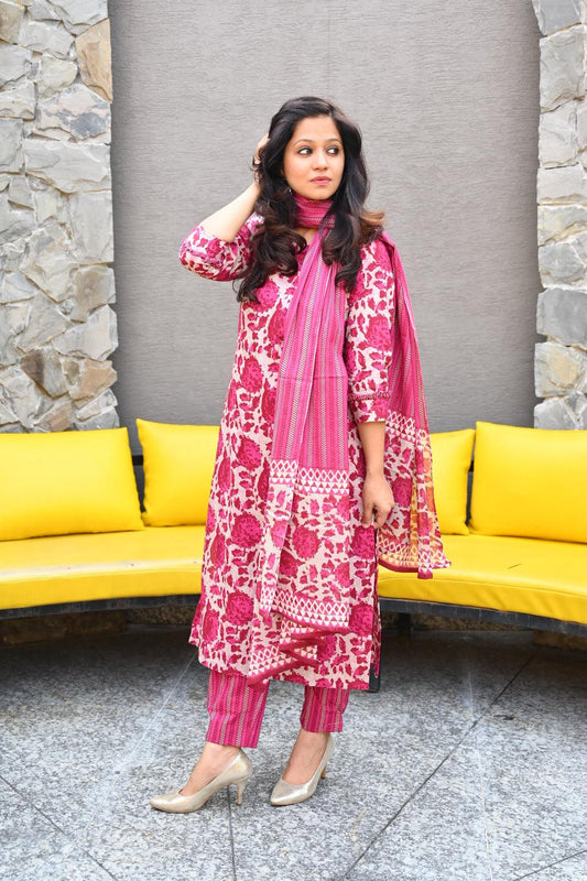 Floral Print Cotton Suit Set