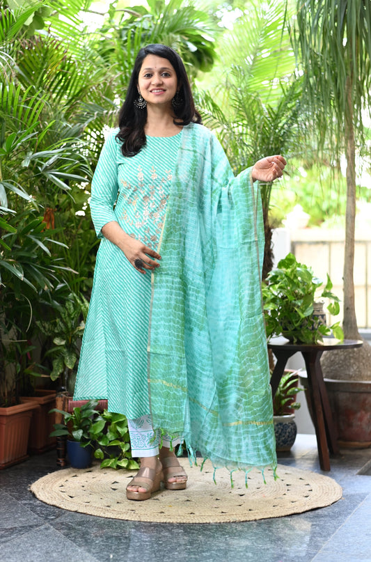 Sky Lehariya Cotton Suit Set