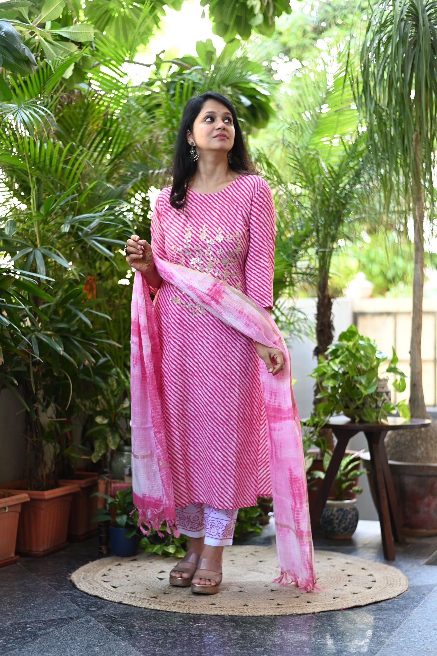 Pink Lehariya Cotton Suit Set