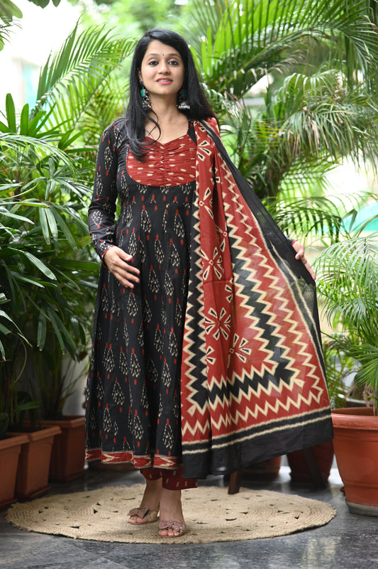 Masakali Ikkat Cotton Anarkali Suit Set