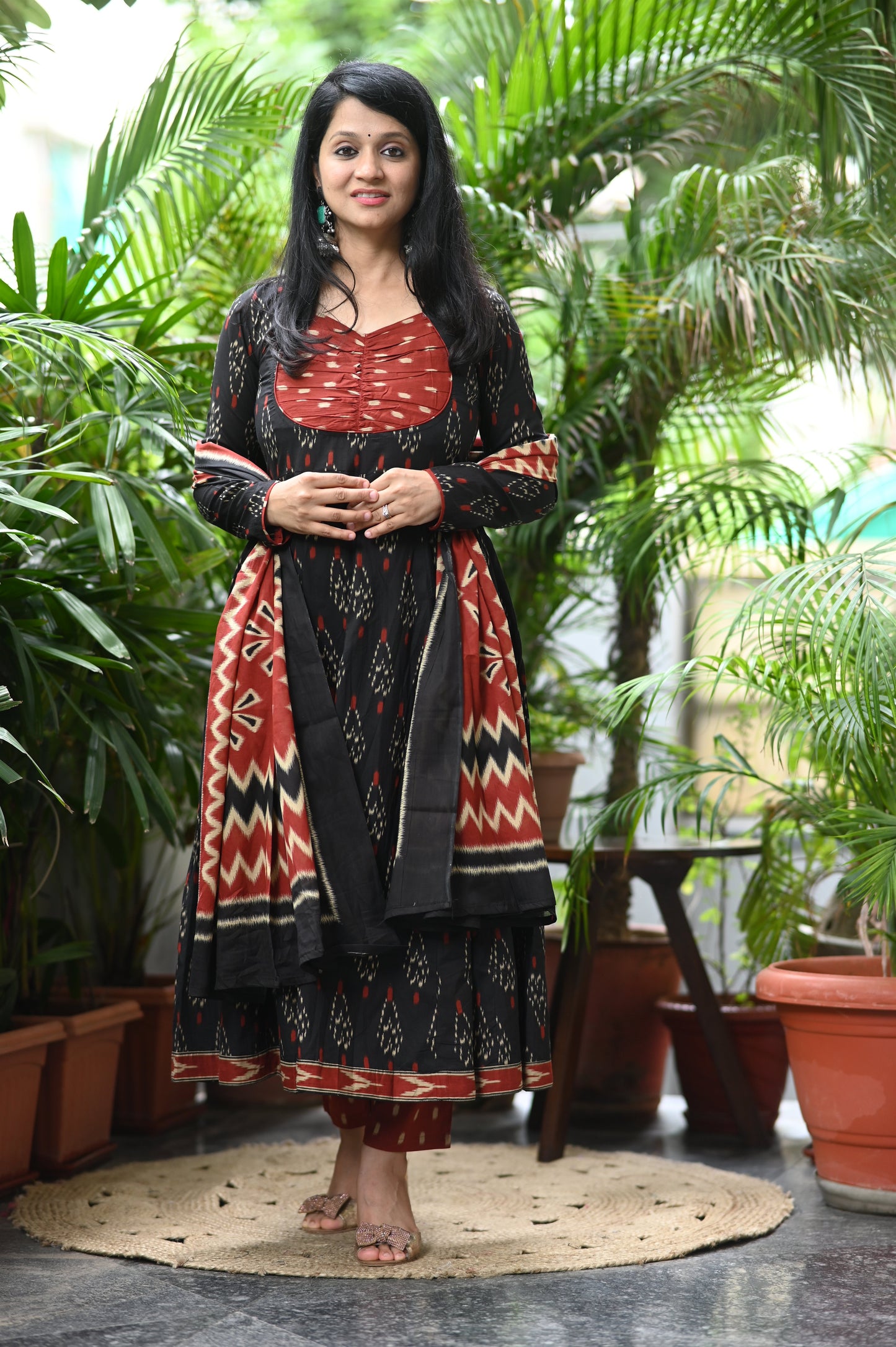 Masakali Ikkat Cotton Anarkali Suit Set