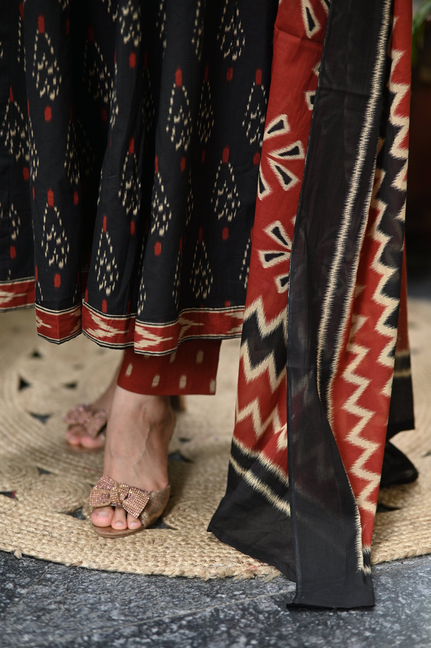 Masakali Ikkat Cotton Anarkali Suit Set