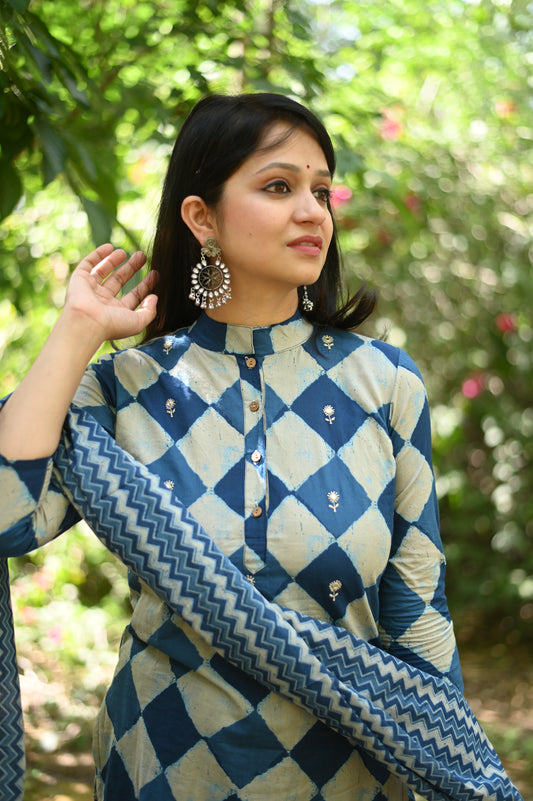 Indigo Cotton Suit Set