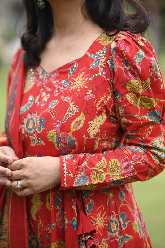 Mishka Floral Anarkali Cotton Sut Set