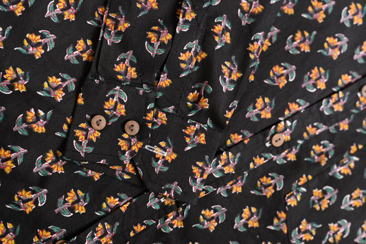 Black Gold Sanganeri Print Cotton Shirt