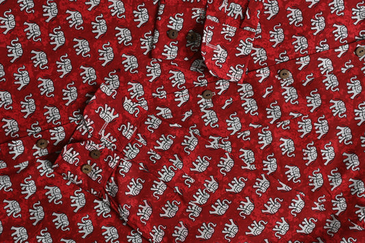 Elephant Print Red Cotton Shirt