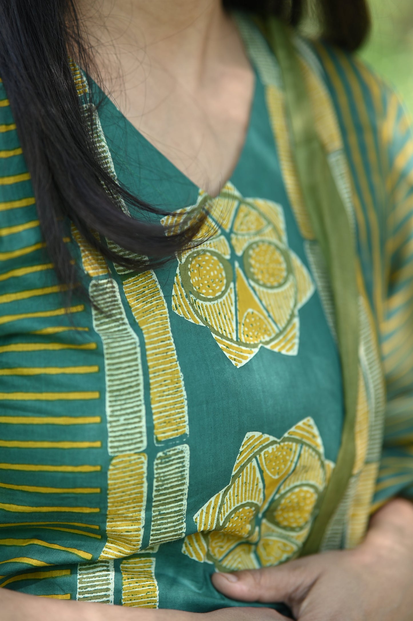 Brij Handbolck Yellow Green Cotton Suit Set
