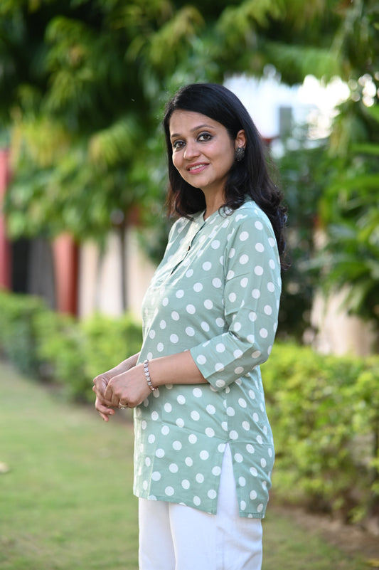 Green Polka Dot Short Kurti
