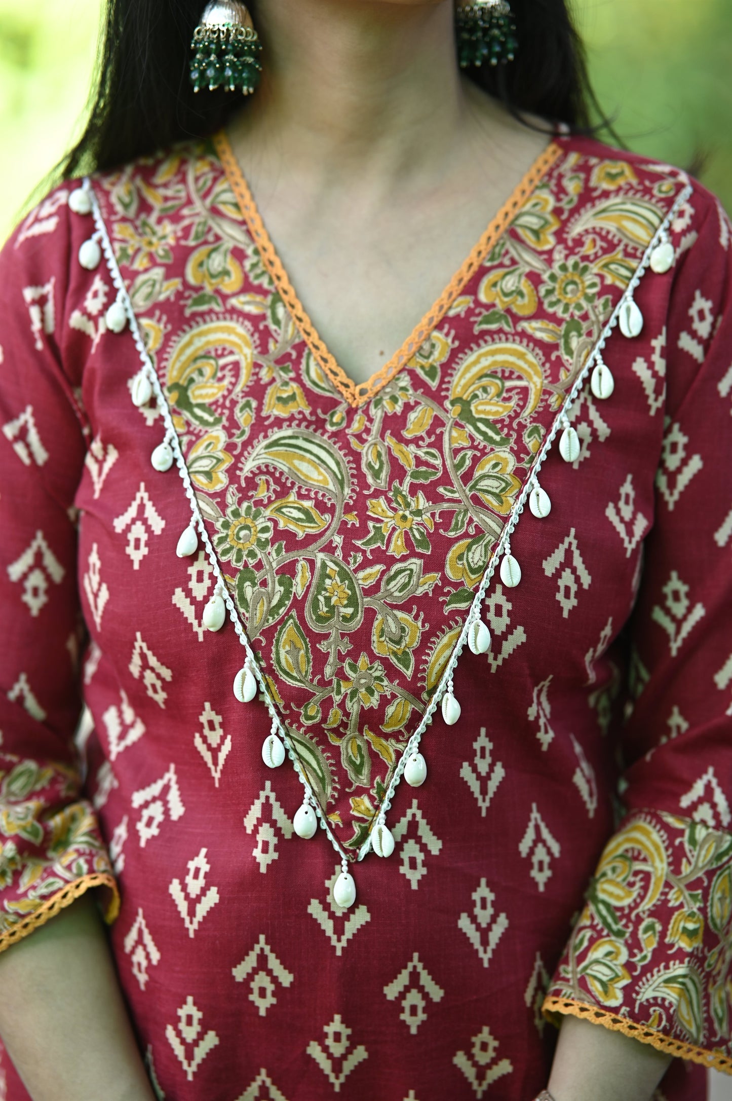 Gujrati Maroon Cotton Suit Set
