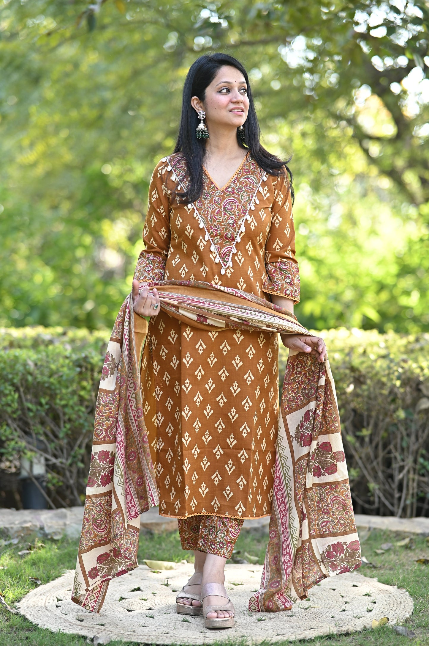 Gujrati Gold Cotton Suit Set