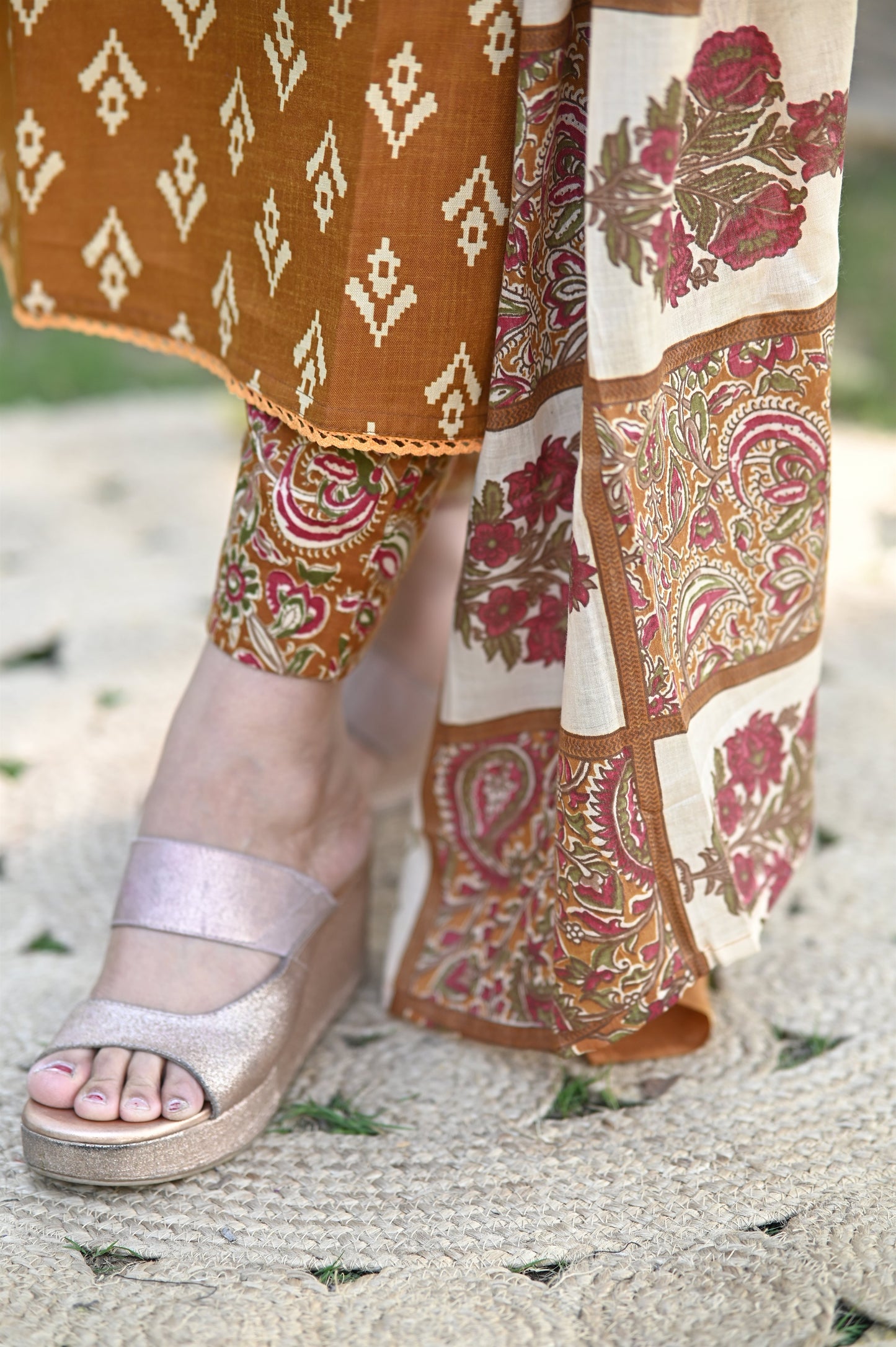 Gujrati Gold Cotton Suit Set