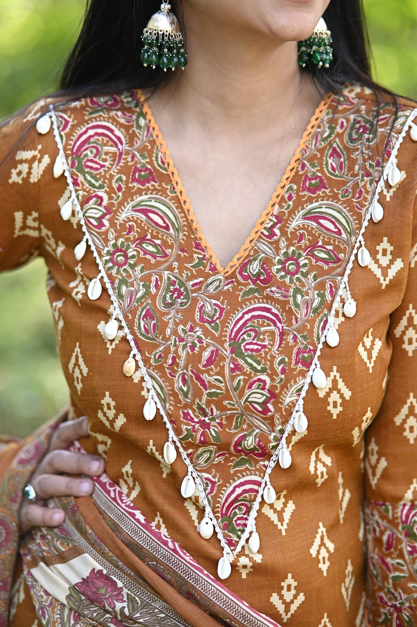 Gujrati Gold Cotton Suit Set