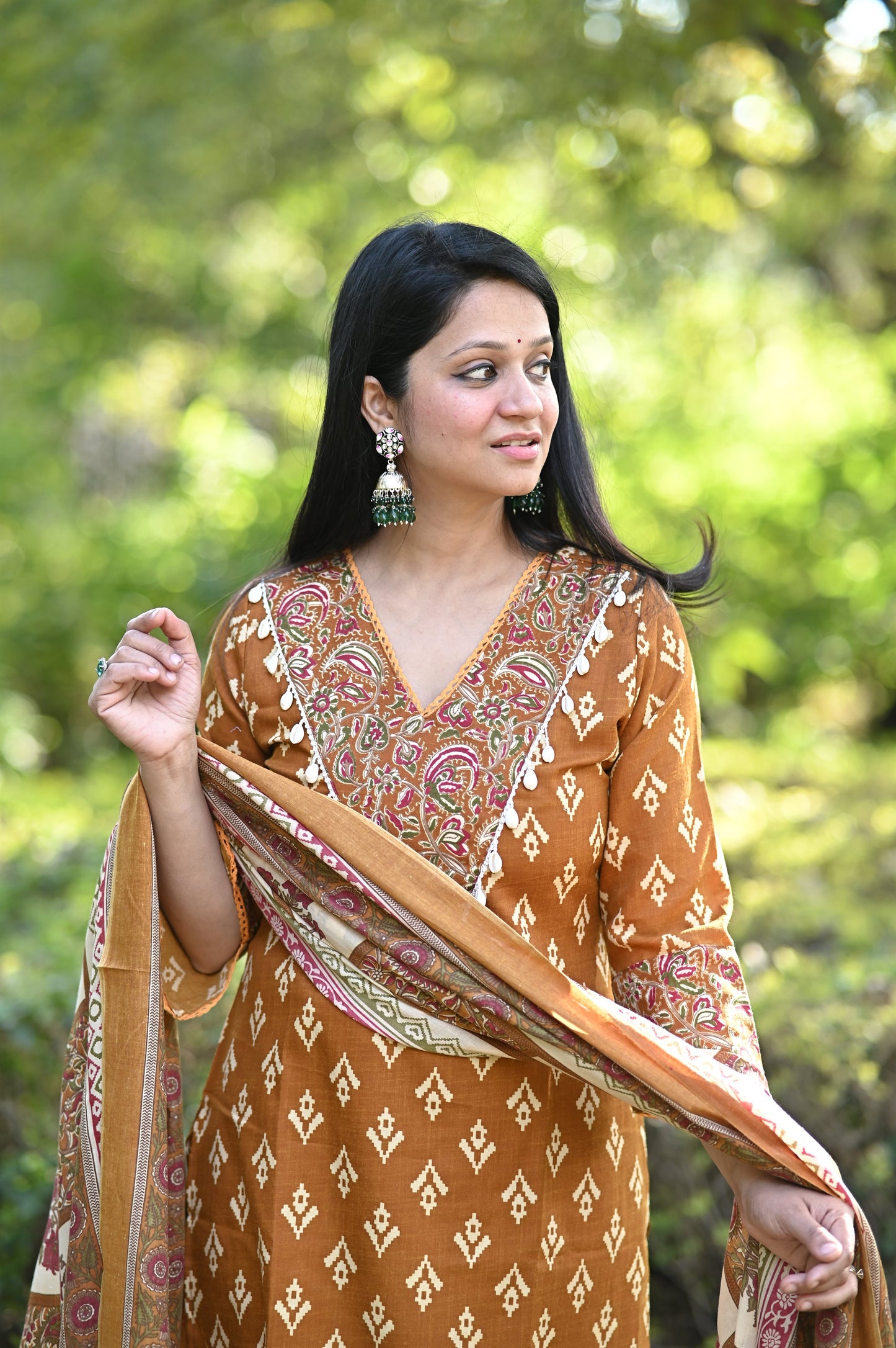 Gujrati Gold Cotton Suit Set