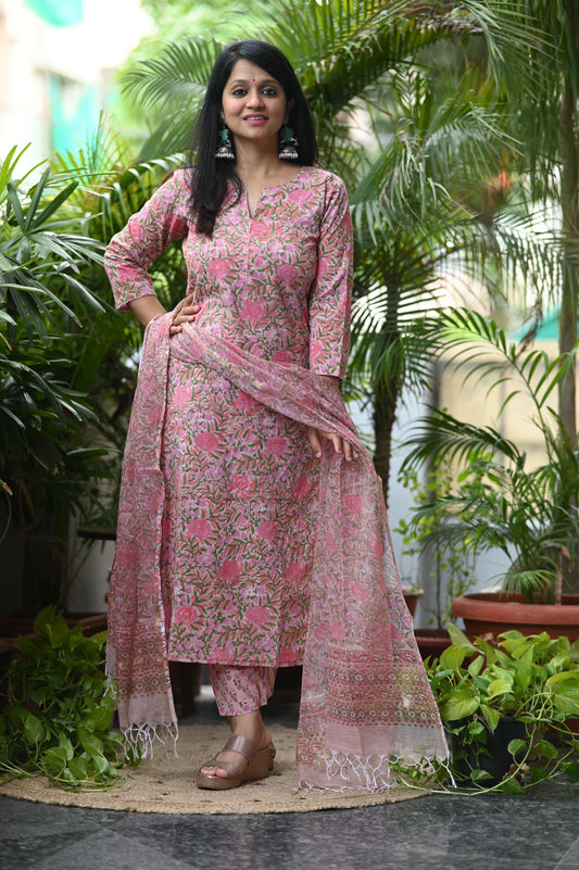 Naysha Cotton Handblock Suit Set