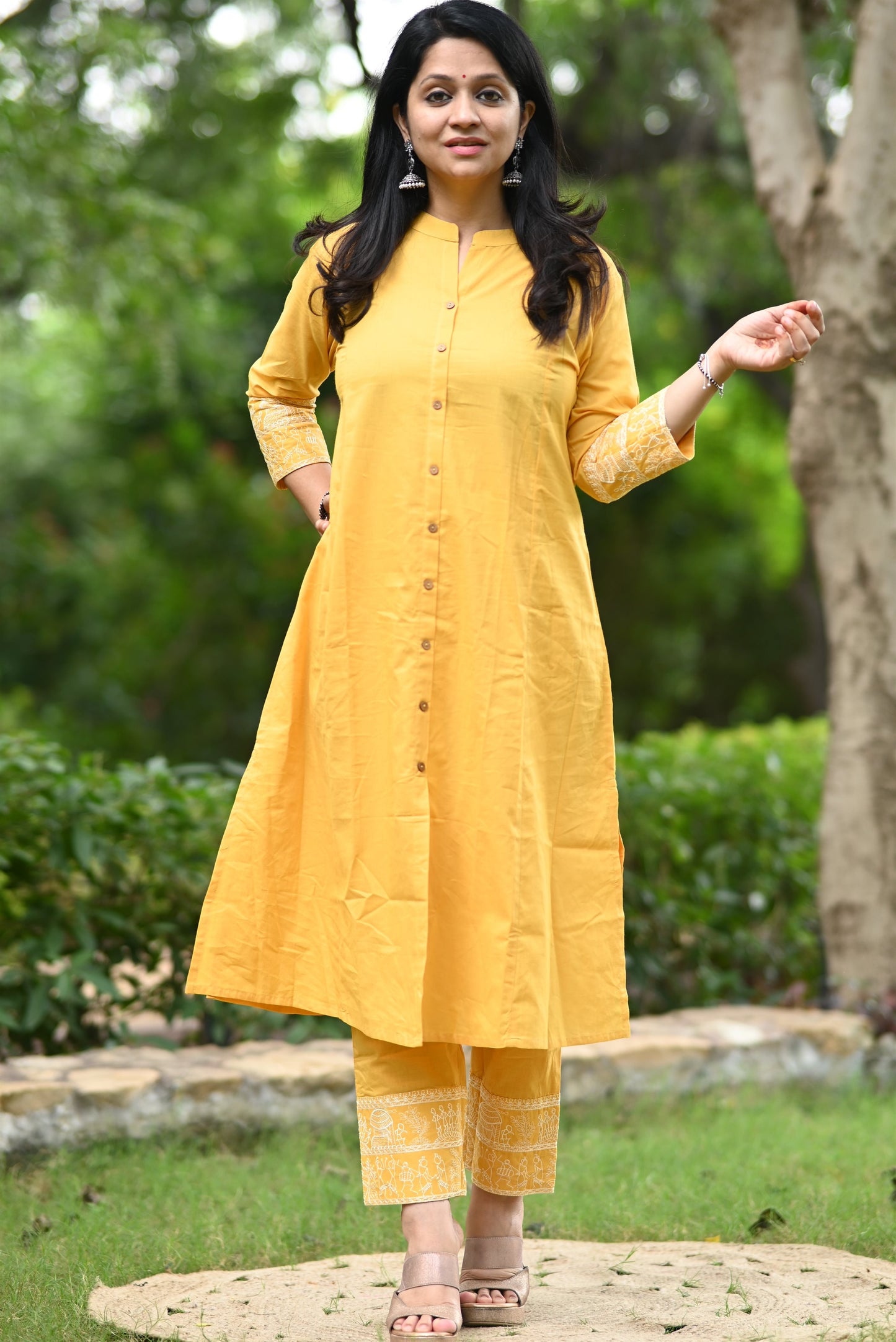 Yellow A-Line Cotton Kurta Pant set