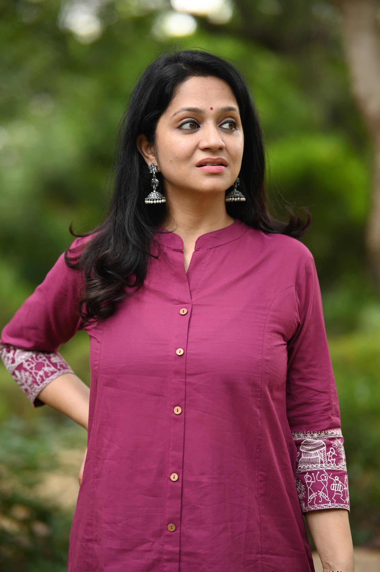 Maroon A-Line Cotton Kurta Pant set