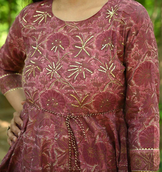 Block Printed Chanderi Silk Gown