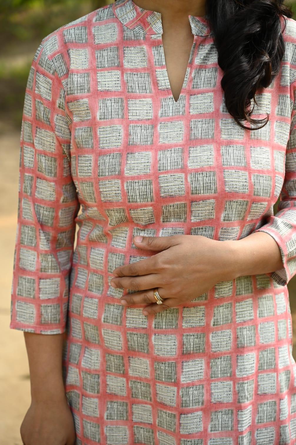 Two Tone Gold Print Capsule Rayon Kurti