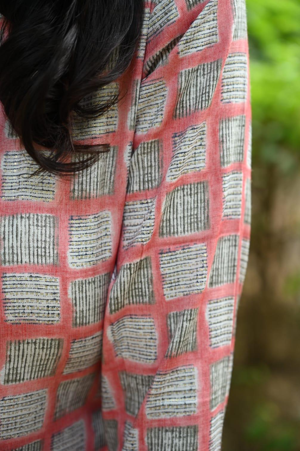 Two Tone Gold Print Capsule Rayon Kurti