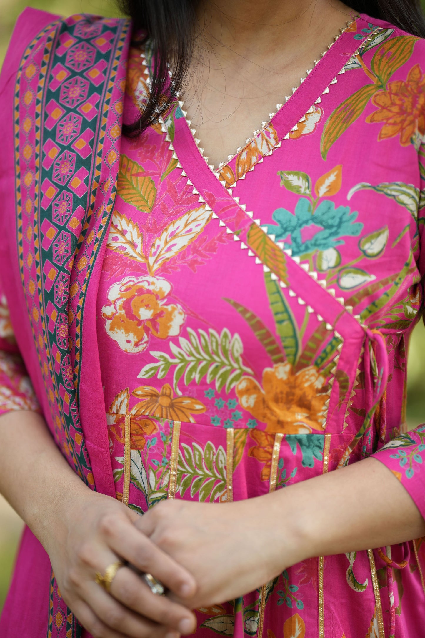 Rani Pink Cotton Anarkali Suit Set