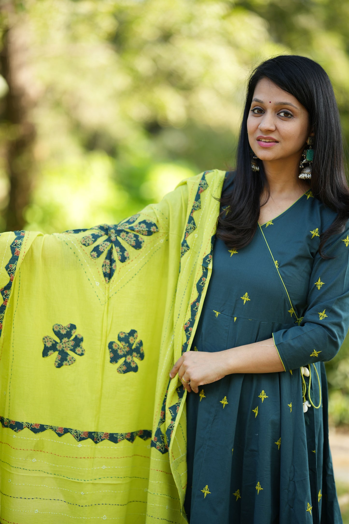 Manjaro Teal Cotton Anarkali Suit Set